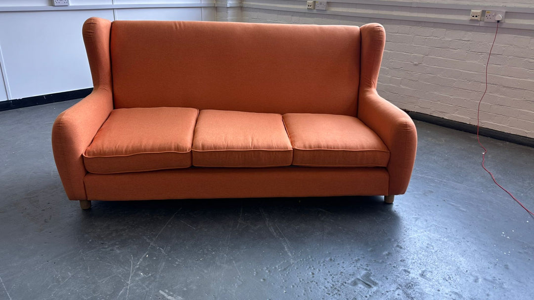 3 Seater Sofa Orange Linen Fabric - W 198 cm x D 100 cm x H 88 cm