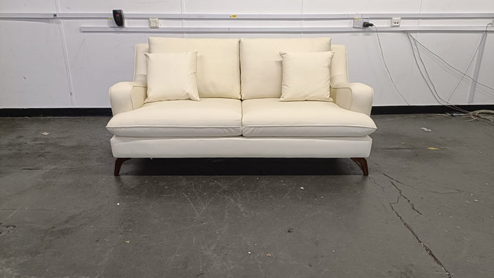 2 Seater Sofa Cream Leather - W 170 cm x D 90 cm x H 81 cm