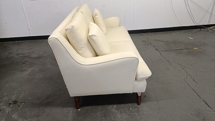2 Seater Sofa Cream Leather - W 170 cm x D 90 cm x H 81 cm