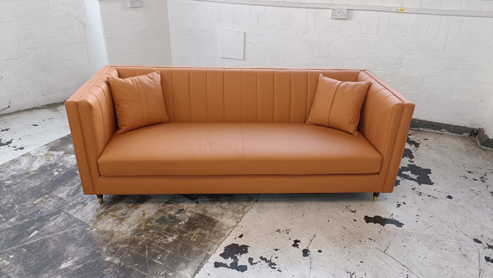 3 Seater Sofa Orange Leather - W 208 cm x D 84 cm x H 78 cm