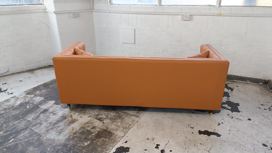 3 Seater Sofa Orange Leather - W 208 cm x D 84 cm x H 78 cm