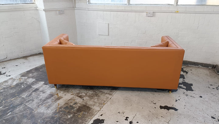 3 Seater Sofa Orange Leather - W 208 cm x D 84 cm x H 78 cm