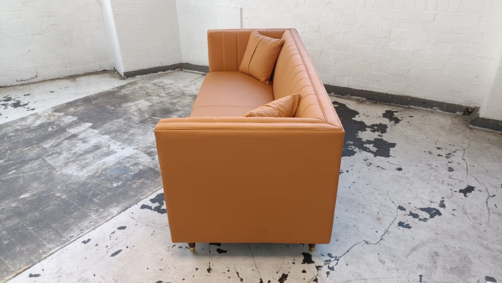 3 Seater Sofa Orange Leather - W 208 cm x D 84 cm x H 78 cm