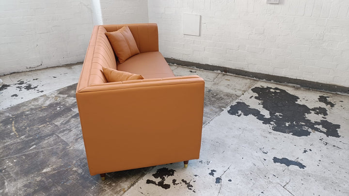 3 Seater Sofa Orange Leather - W 208 cm x D 84 cm x H 78 cm