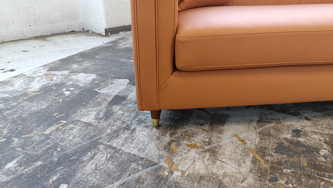 3 Seater Sofa Orange Leather - W 208 cm x D 84 cm x H 78 cm