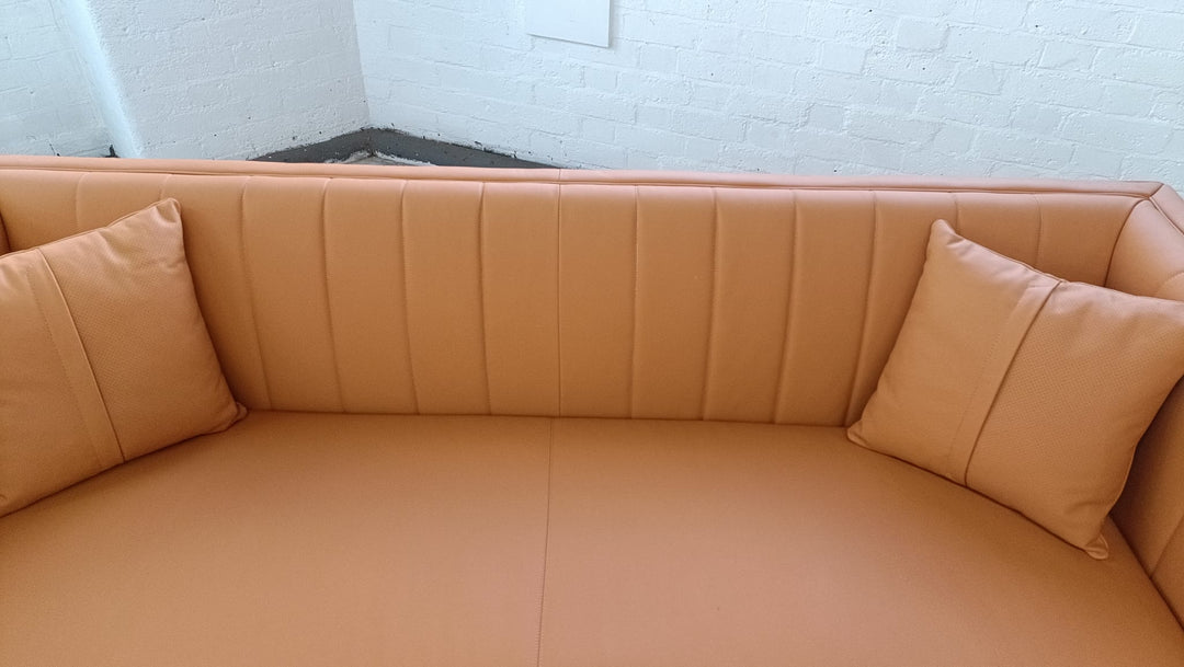 3 Seater Sofa Orange Leather - W 208 cm x D 84 cm x H 78 cm