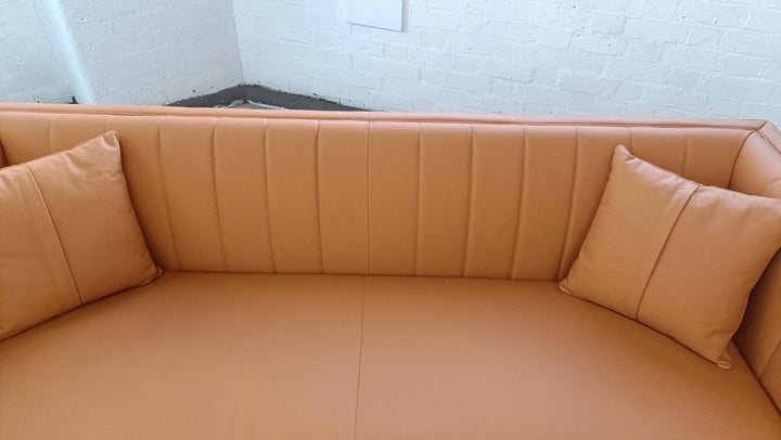 3 Seater Sofa Orange Leather - W 208 cm x D 84 cm x H 78 cm