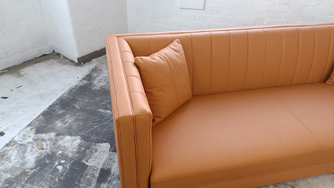 3 Seater Sofa Orange Leather - W 208 cm x D 84 cm x H 78 cm