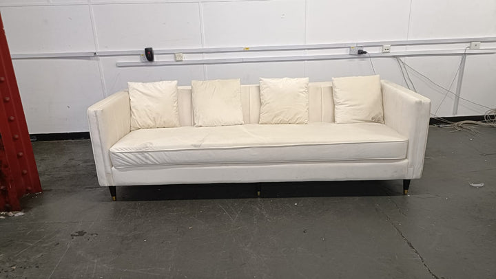 4 Seater Sofa Cream Velvet - W 260 cm x D 84 cm x H 78 cm