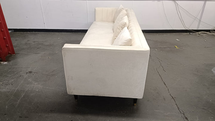 4 Seater Sofa Cream Velvet - W 260 cm x D 84 cm x H 78 cm