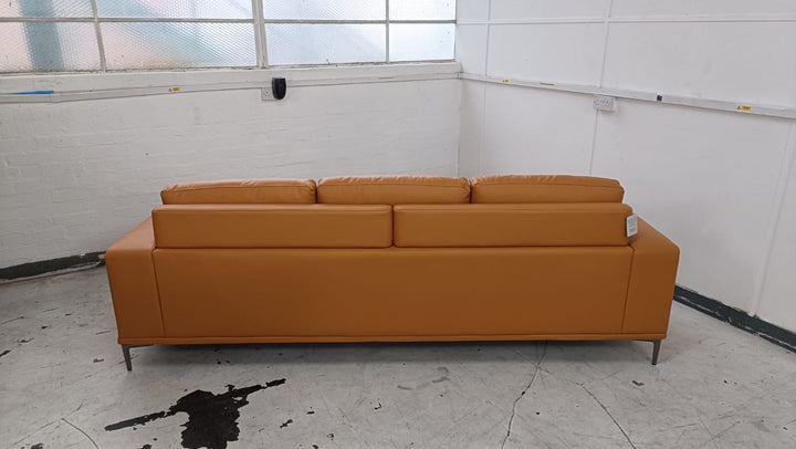 4 Seater Sofa Tan Brown Leather - W 254 cm x D 92 cm x H 82 cm