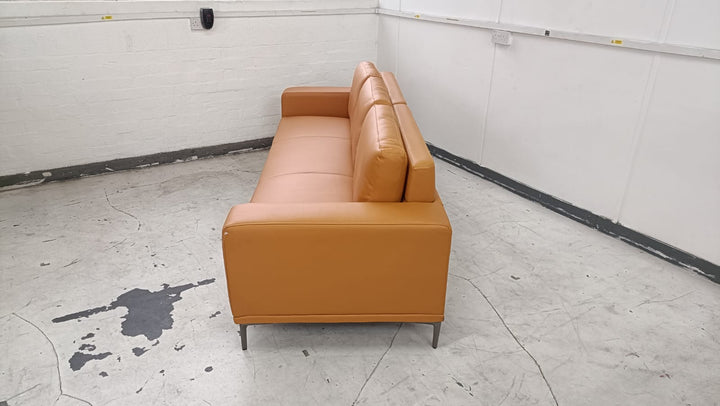 4 Seater Sofa Tan Brown Leather - W 254 cm x D 92 cm x H 82 cm