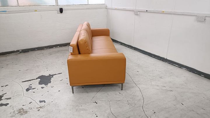 4 Seater Sofa Tan Brown Leather - W 254 cm x D 92 cm x H 82 cm