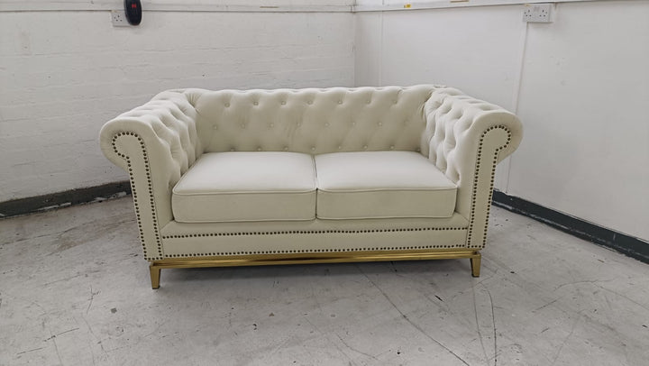 2 Seater Sofa Cream Velvet - W 165 cm x D 90 cm x H 75 cm