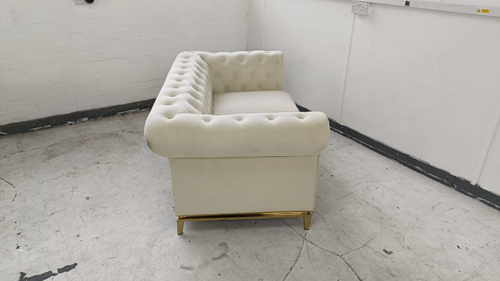 2 Seater Sofa Cream Velvet - W 165 cm x D 90 cm x H 75 cm