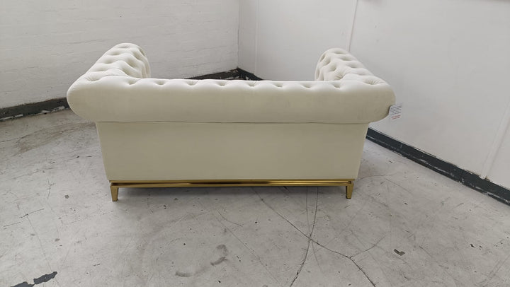 2 Seater Sofa Cream Velvet - W 165 cm x D 90 cm x H 75 cm
