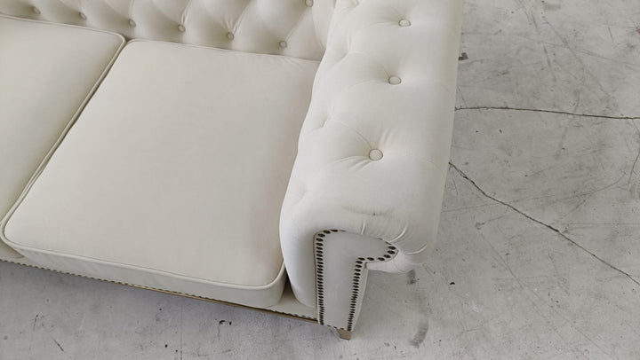 2 Seater Sofa Cream Velvet - W 165 cm x D 90 cm x H 75 cm