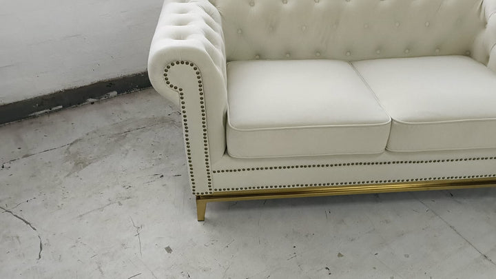 2 Seater Sofa Cream Velvet - W 165 cm x D 90 cm x H 75 cm