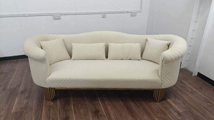 3 Seater Sofa Cream Velvet - W 237 cm x D 95 cm x H 89 cm