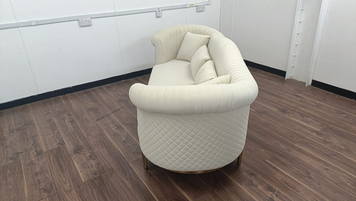 3 Seater Sofa Cream Velvet - W 237 cm x D 95 cm x H 89 cm