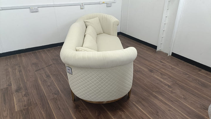 3 Seater Sofa Cream Velvet - W 237 cm x D 95 cm x H 89 cm