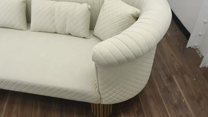 3 Seater Sofa Cream Velvet - W 237 cm x D 95 cm x H 89 cm