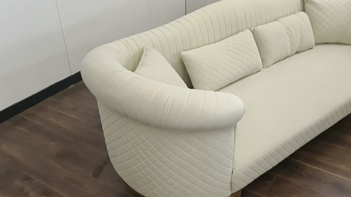 3 Seater Sofa Cream Velvet - W 237 cm x D 95 cm x H 89 cm