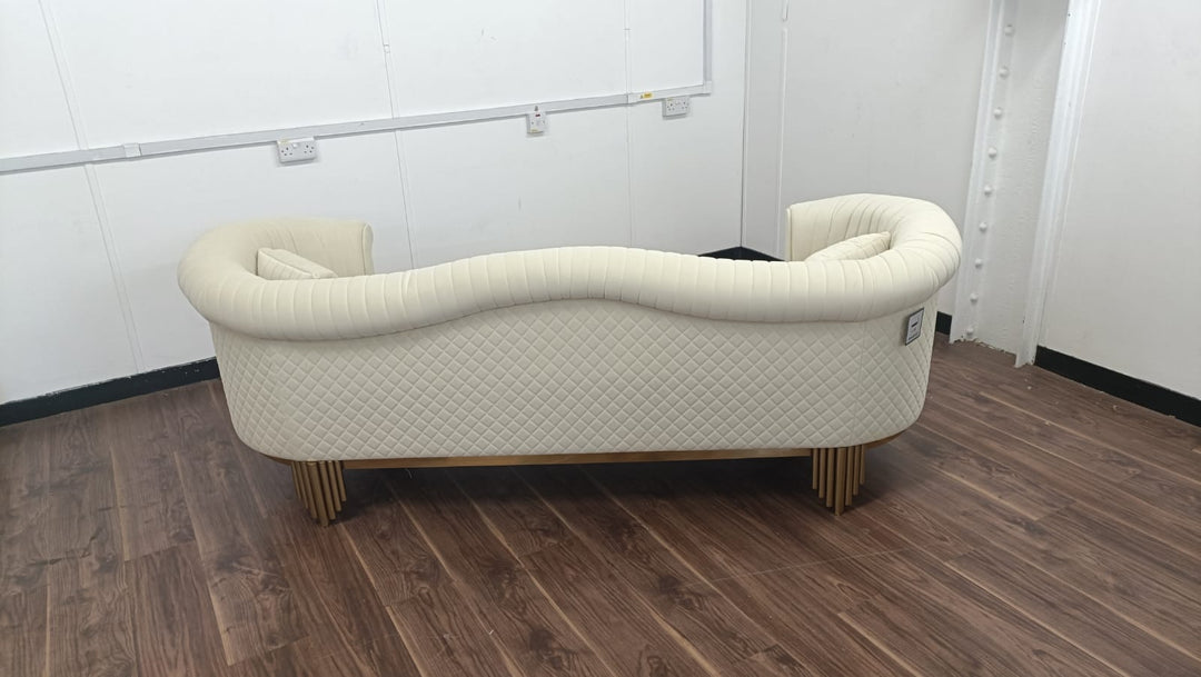 3 Seater Sofa Cream Velvet - W 237 cm x D 95 cm x H 89 cm