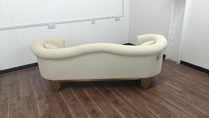 3 Seater Sofa Cream Velvet - W 237 cm x D 95 cm x H 89 cm