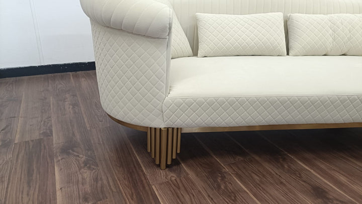 3 Seater Sofa Cream Velvet - W 237 cm x D 95 cm x H 89 cm