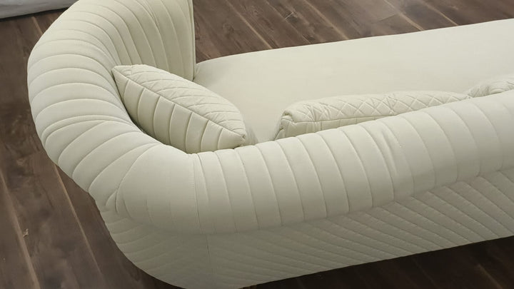 3 Seater Sofa Cream Velvet - W 237 cm x D 95 cm x H 89 cm